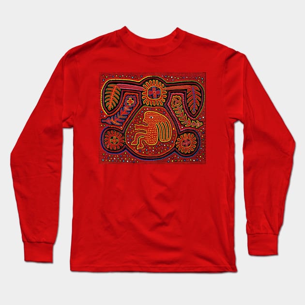 Kuna Indian Mola Girl on Bike Long Sleeve T-Shirt by Esprit-Mystique